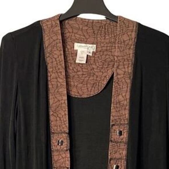 Coldwater Creek Cardigan Womens Size 6 Long Sleeve Black Brown Trim Open Front - Picture 3 of 8
